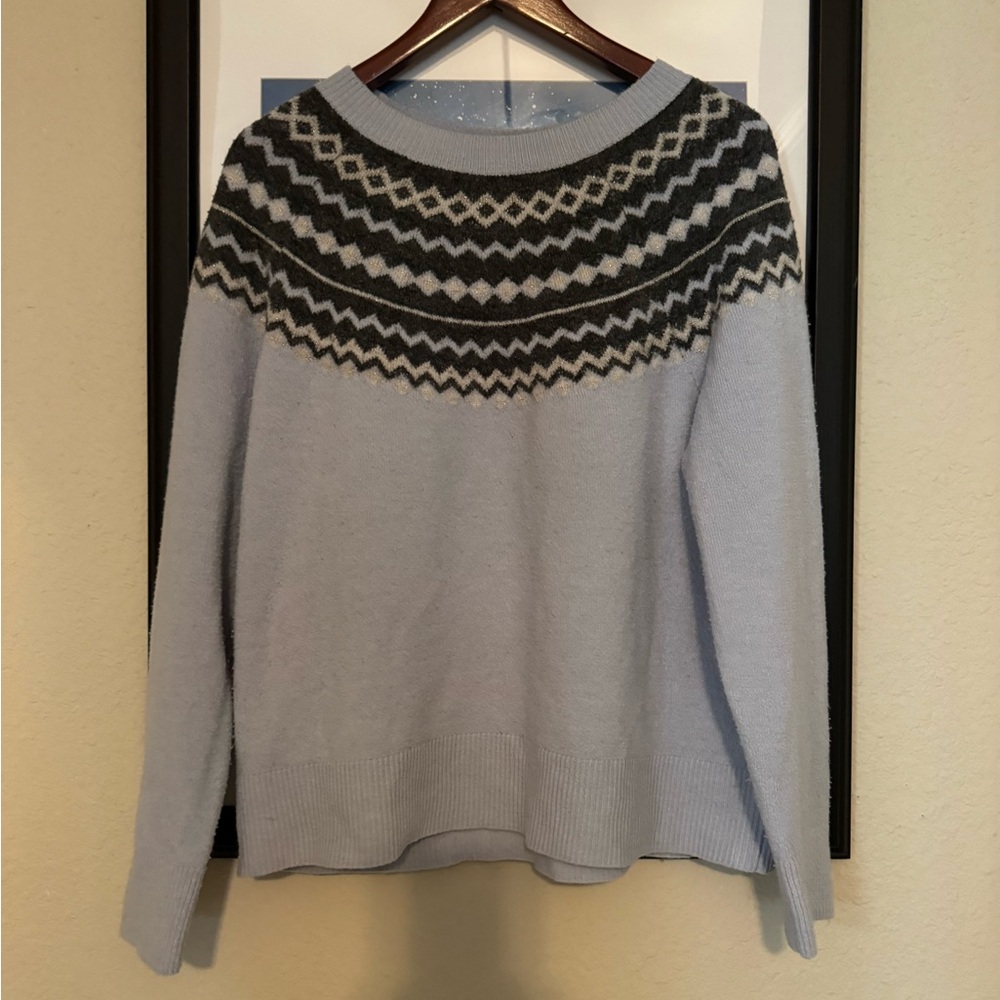 Banana Republic Baby Blue Crewneck Fair Isle Long Sleeve Sweater Women's Size M
